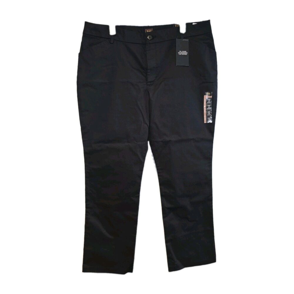 Lee Black Wrinkle Free Straight Mid Rise Womens Pants Size 18 Short NWT